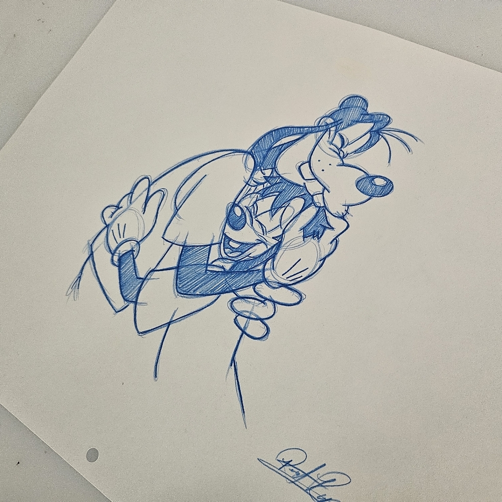 Disney Goofy And Max Hugging Drawing/Sketch Animation Art Signed - Picture 4 of 6